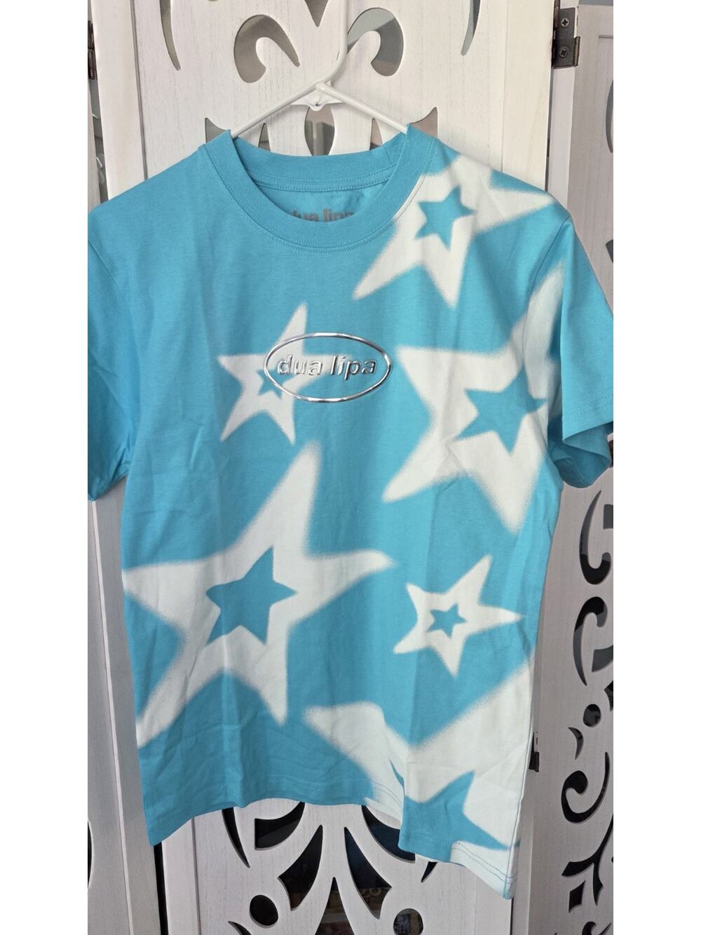 Dua Lipa Radical Optimism Star T-Shirt XS Blue White Chrome Logo NWOT Tour Tee